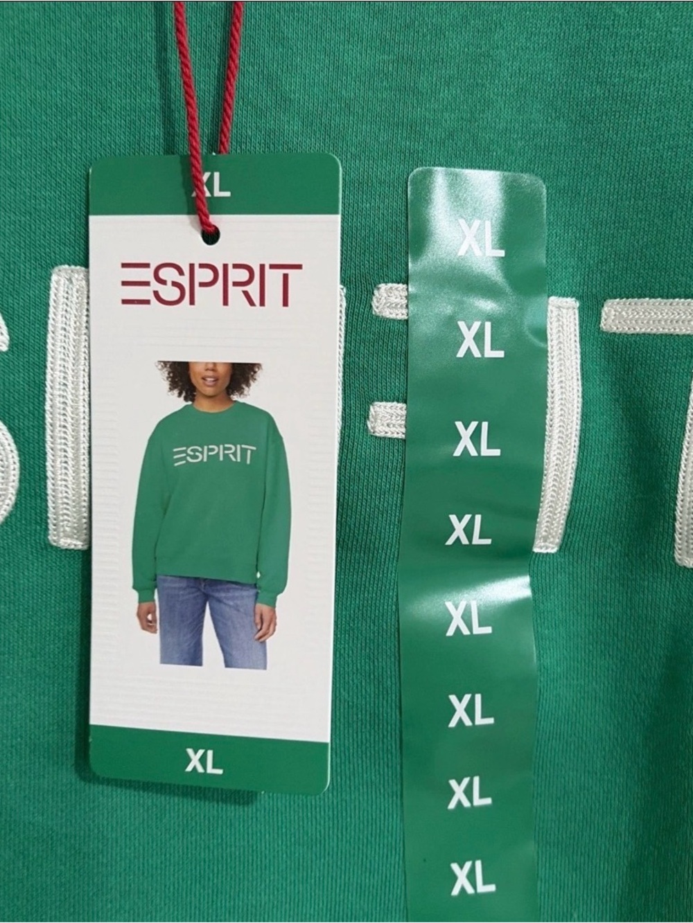 NEW XL Esprit Women's Logo Fleece Crewneck Sweatshirt Green Viral 80's Costco - Picture 3 of 3